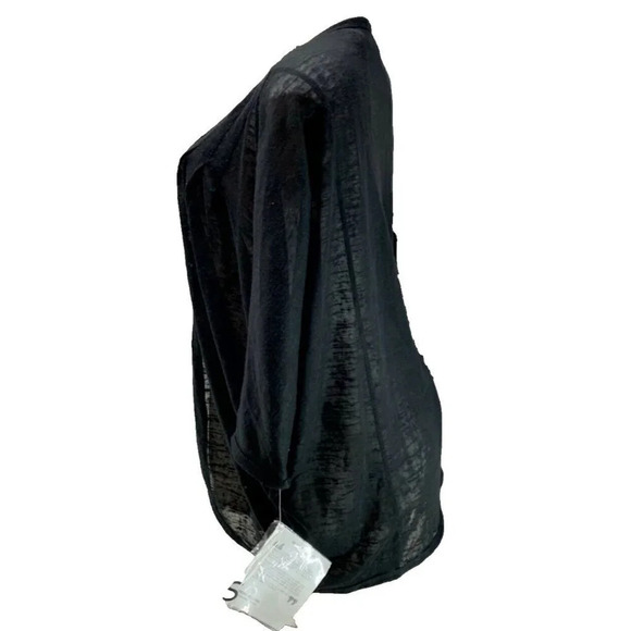 Serena Williams S Black Open Front Pleated Detail Semi-Sheer 3/4 Sleeve Shrug - Picture 5 of 6